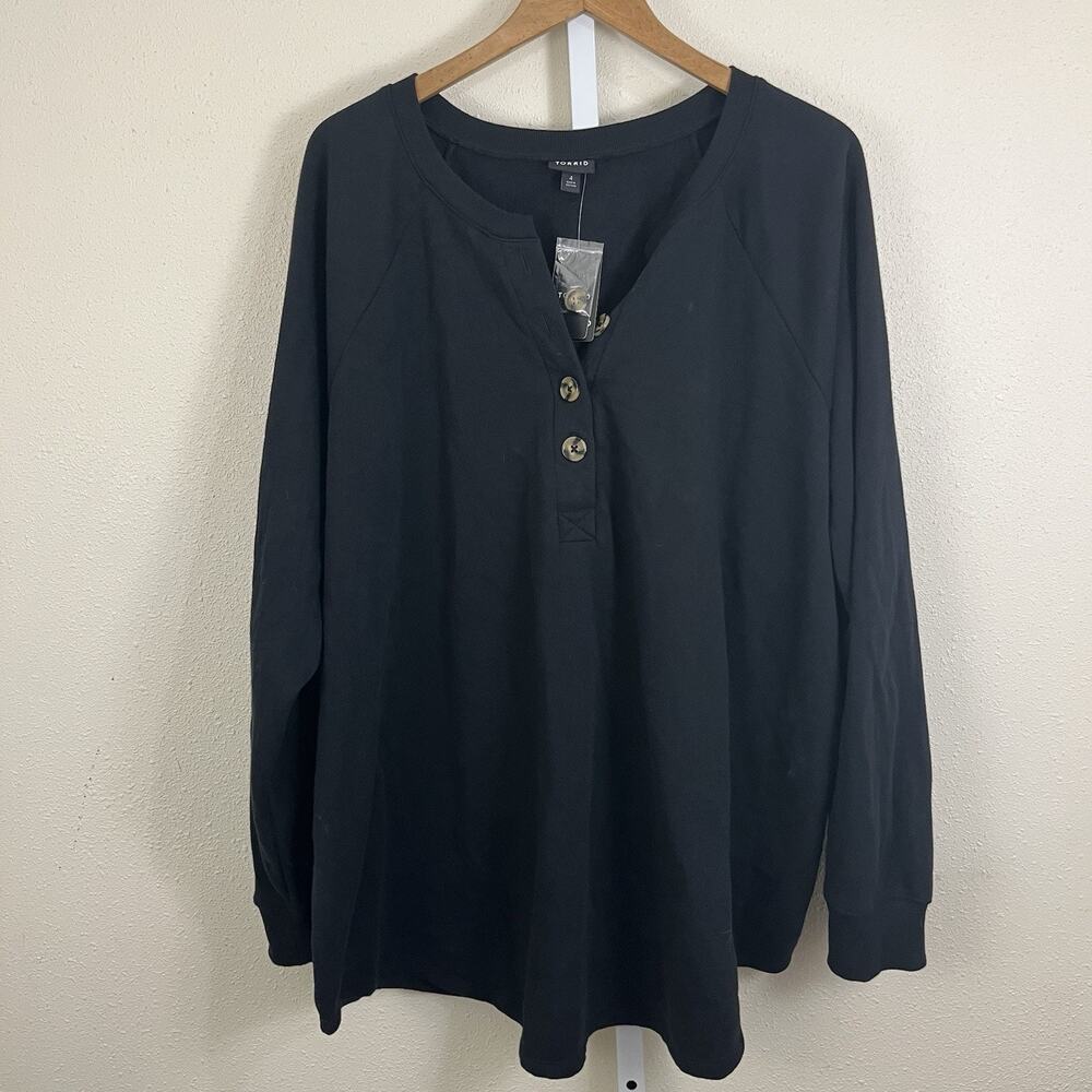 Torrid Cozy Fleece Henley Sweatshirt Black 4X NWT Soft Lounge Pullover - Picture 3 of 6